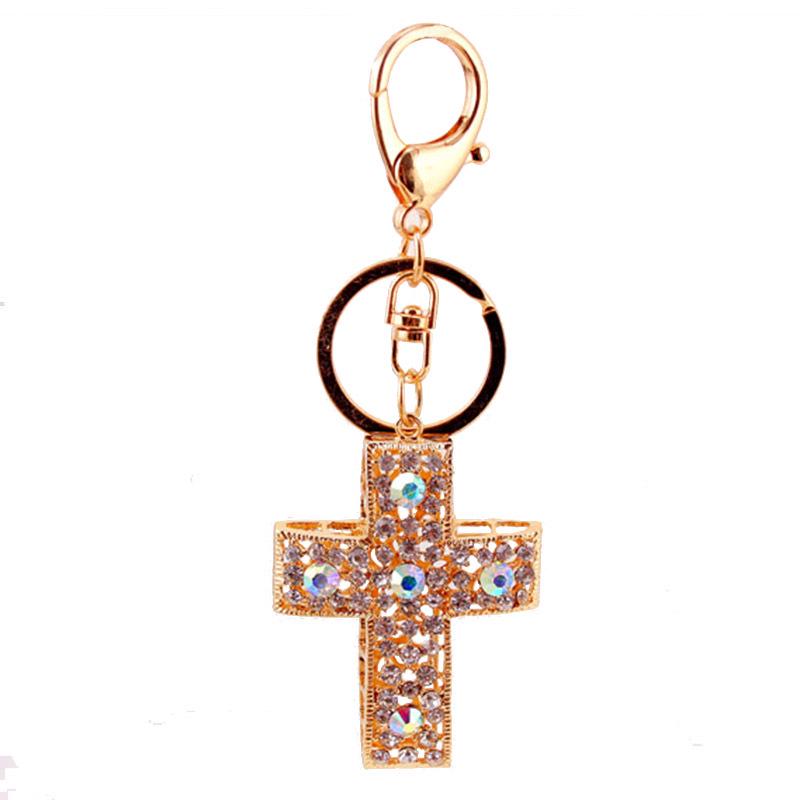 Colorful Rhinestone Cross Keychain Pendant and Bag Accessory