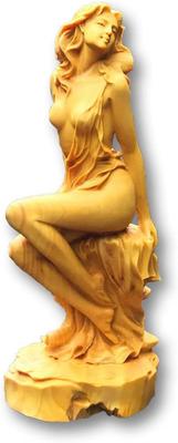 Wood Carving Goddess Beautiful Girl Wooden Sculpture Figurine (15cm)