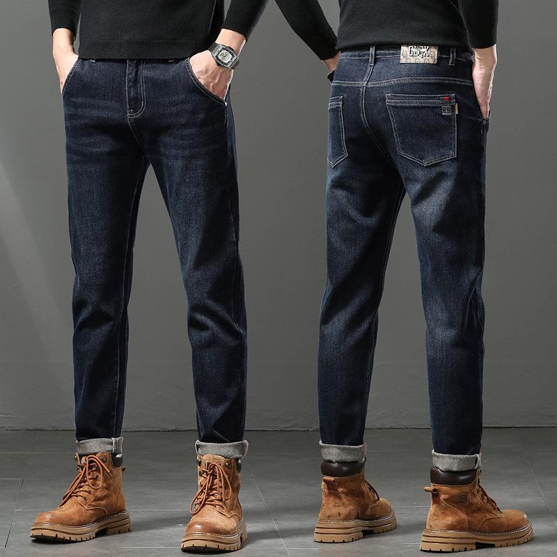 Men'S Jeans Autumn And Winter New Trend Retro Men'S Pants Elastic Straight Leg Pants With Added Fleece And Increased Casual Size