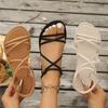 Sandalias planas elegantes y sencillas de tiras cruzadas para mujer - Zapatos de playa de verano con punta descubierta, uso casual para exteriores y vacaciones, tiras cruzadas