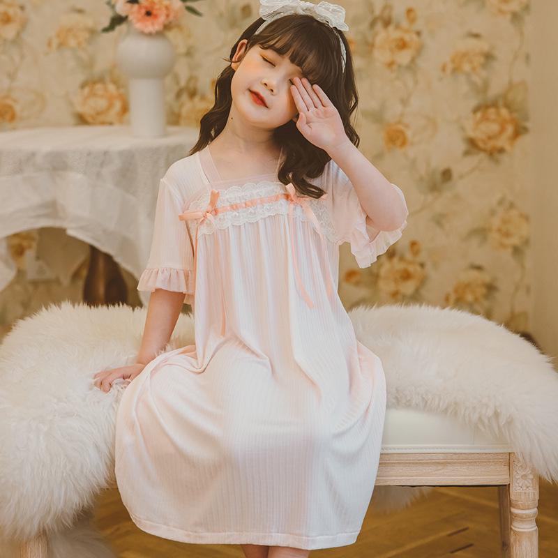 Girls' Ice Silk Princess Nightgown - Fairy Style Summer Pajamas