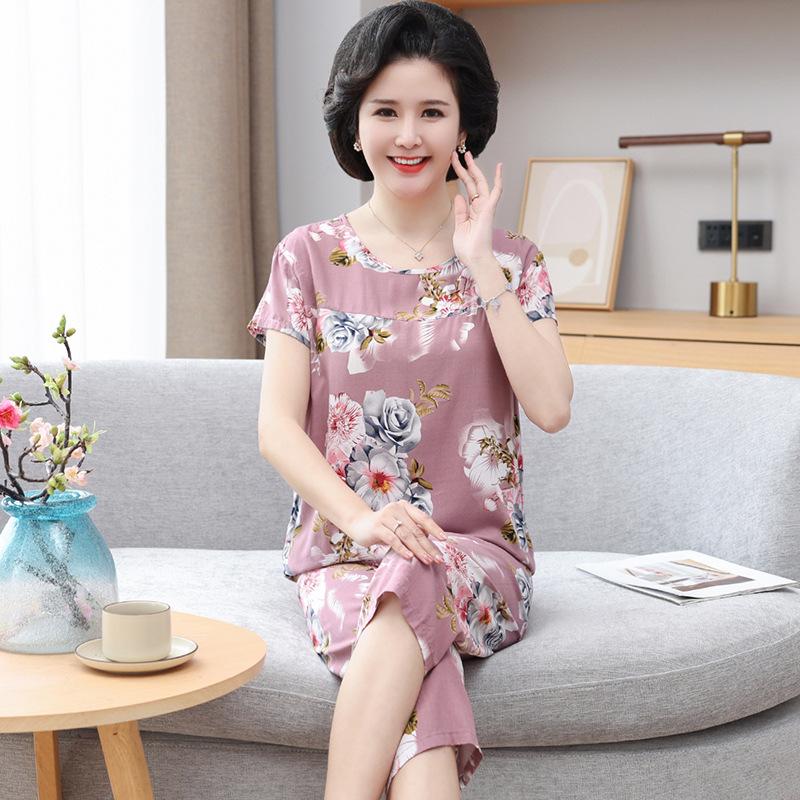 Summer Women's Cotton Pajamas Women's Thin Short Sleeve Set Plus Size Women's Loungewear Can Be Breathable and Antibacterial Sleepwear