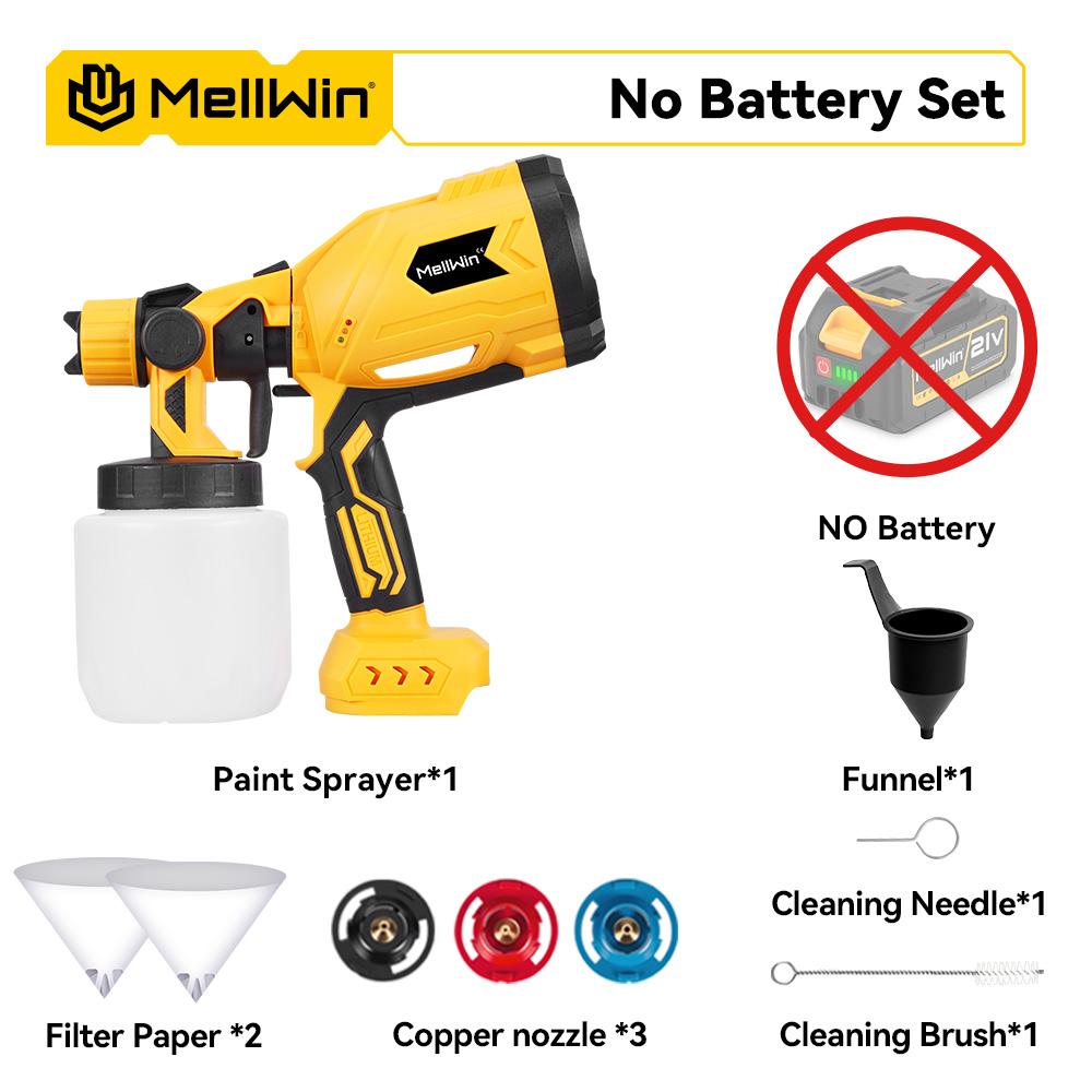 

MELLWIN 1000 мл Акумуляторний Електричний Фарборозпилювач з 4 Мідними Соплами Портативний Побутовий Розпилювач Фарби Для Акумулятора Makita 18V Pin Without Battery