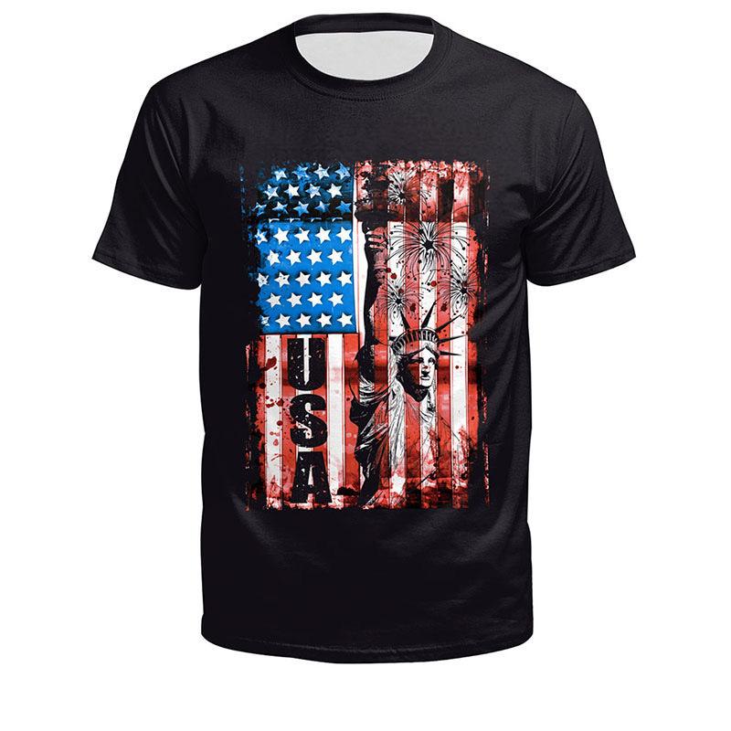 Summer Round Neck 3D American Flag and Animal Graphic Print T-shirts Fashionable Casual Short Sleeved Men's T-shirts