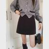 2023 New Korean Style High-Waist Black Woolen A-Line Skirt for Petite Women