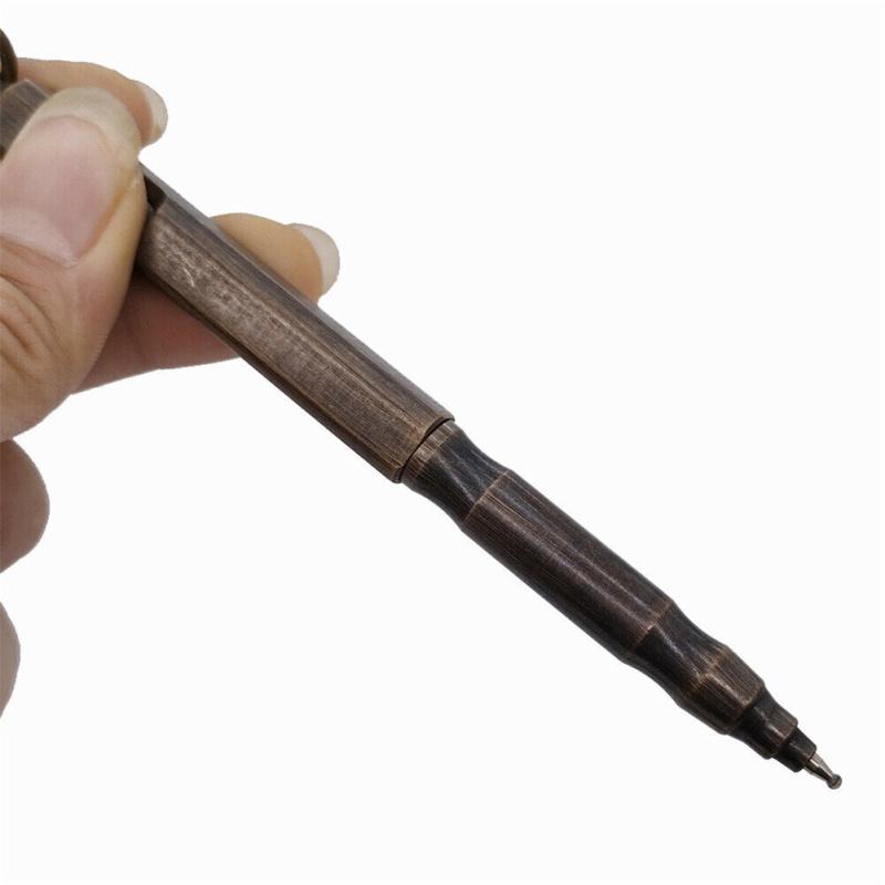 Tragbarer Bolt-Action-Stift aus massivem Messing mit Ring, quadratische Form, Retro-Stil, Taschen-Business-Signatur