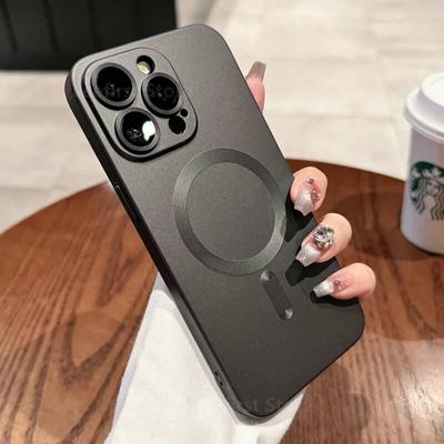 Luxe Mat Magsafe Antislip Zacht Hoesje Voor iPhone 15 14 13 12 11 Pro Max Plus Magnetisch Draadloos Opladen Volledige Lens Beschermhoes