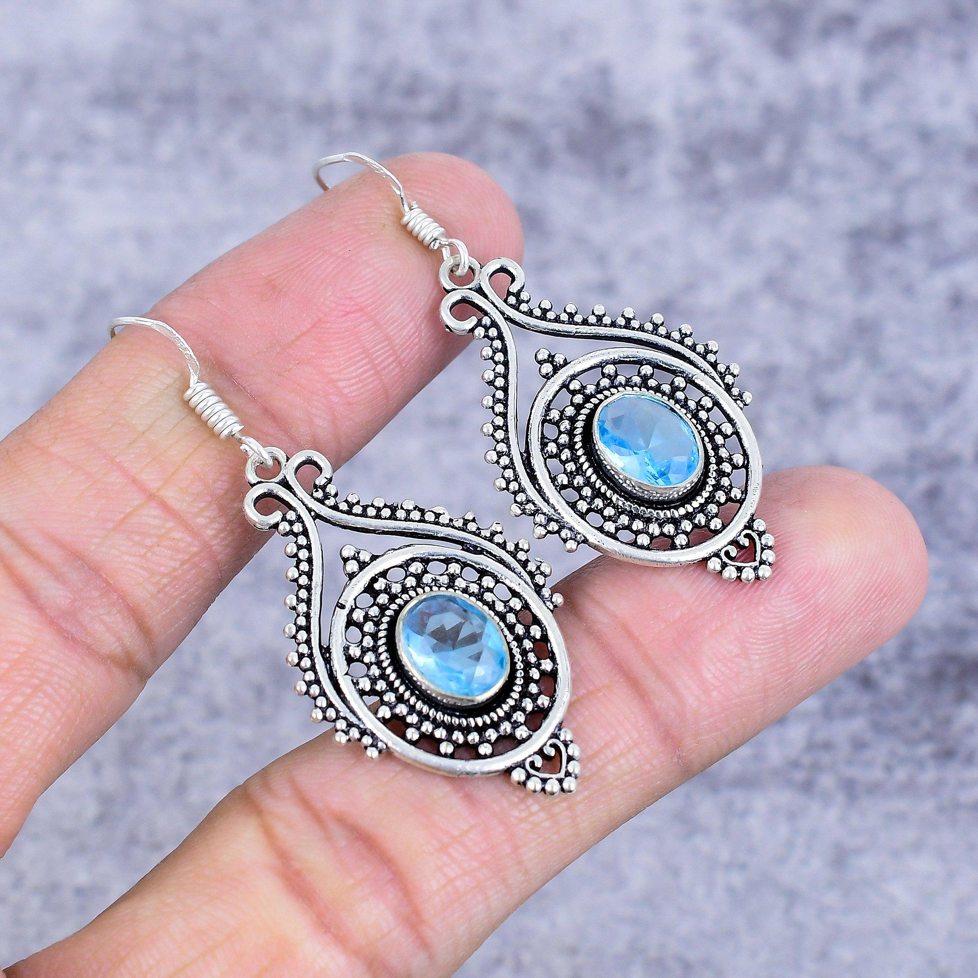 

Swiss Blue Topaz Gemstone 925 Sterling Silver Jewelry Earring 2.05 M-2698