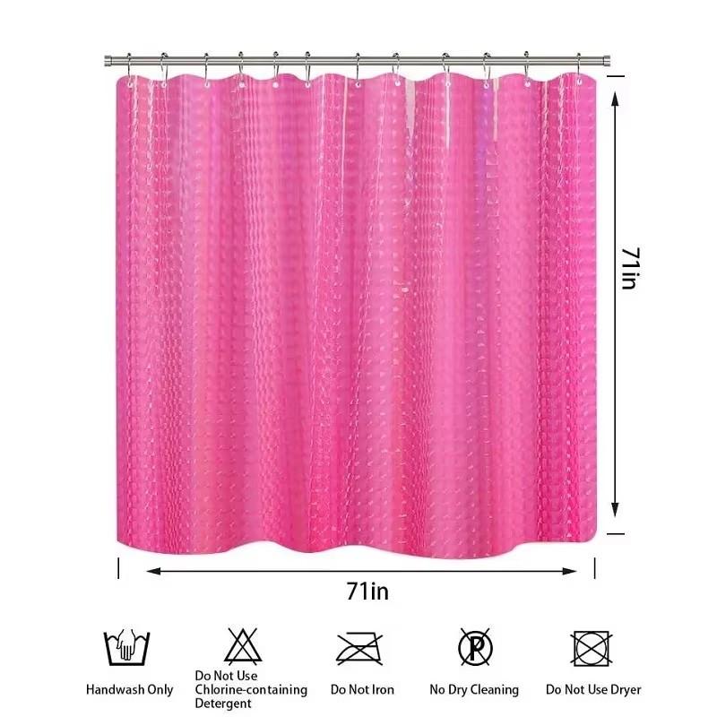 1PCS Pink Color 3D Shower Curtain, PEVA Plastic Waterproof Curtains for Bathroom, 1.8x1.8m Size
