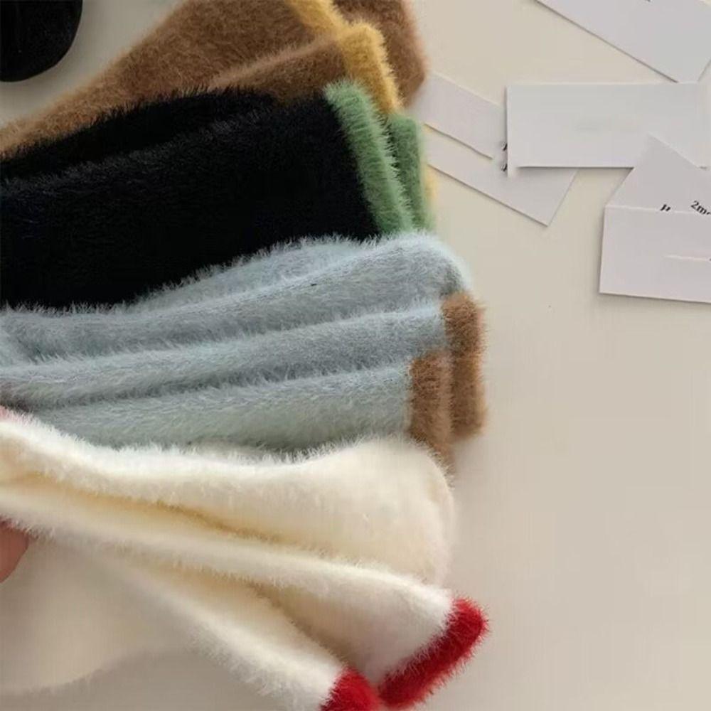 4Pairs Stripe Thicken Warm Socks Pile Up Tube Sock Women Fashion Winter Fluffy Socks  Women