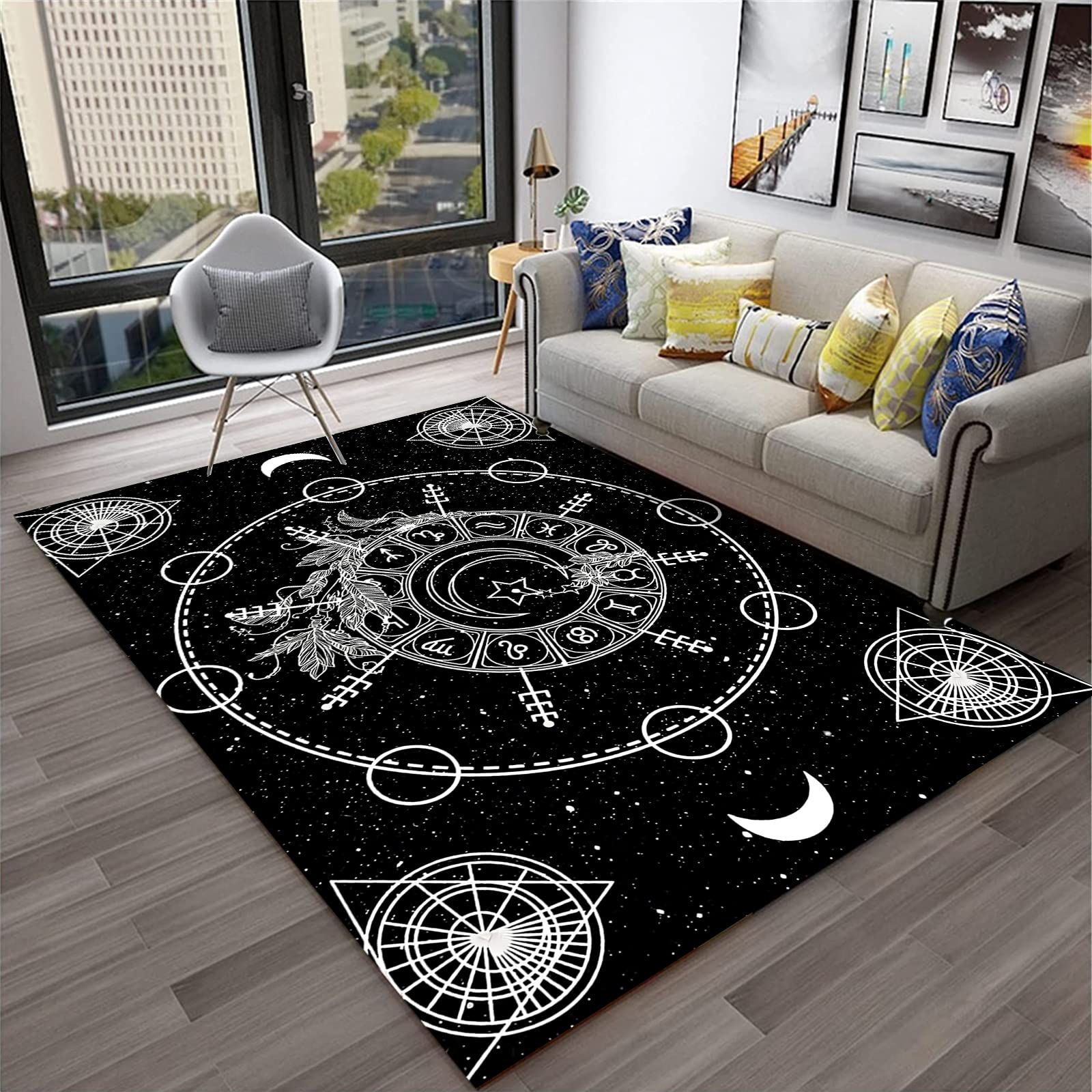 

Принтований килим Килимок для вітальні Спальня Нековзкий килимок Сузір’я Килим Сонце Місяць Килим 50x80cm