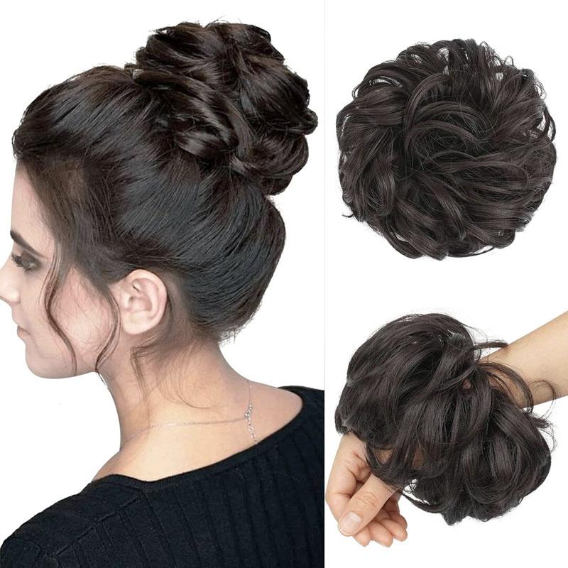 Unordentlicher Dutt Haarteil Wellige Synthetische Haargummis für Sofortiges Volumen Elastische Dutt-Pferdeschwanz-Haarverlängerungen Dicke Haarteile für Frauen