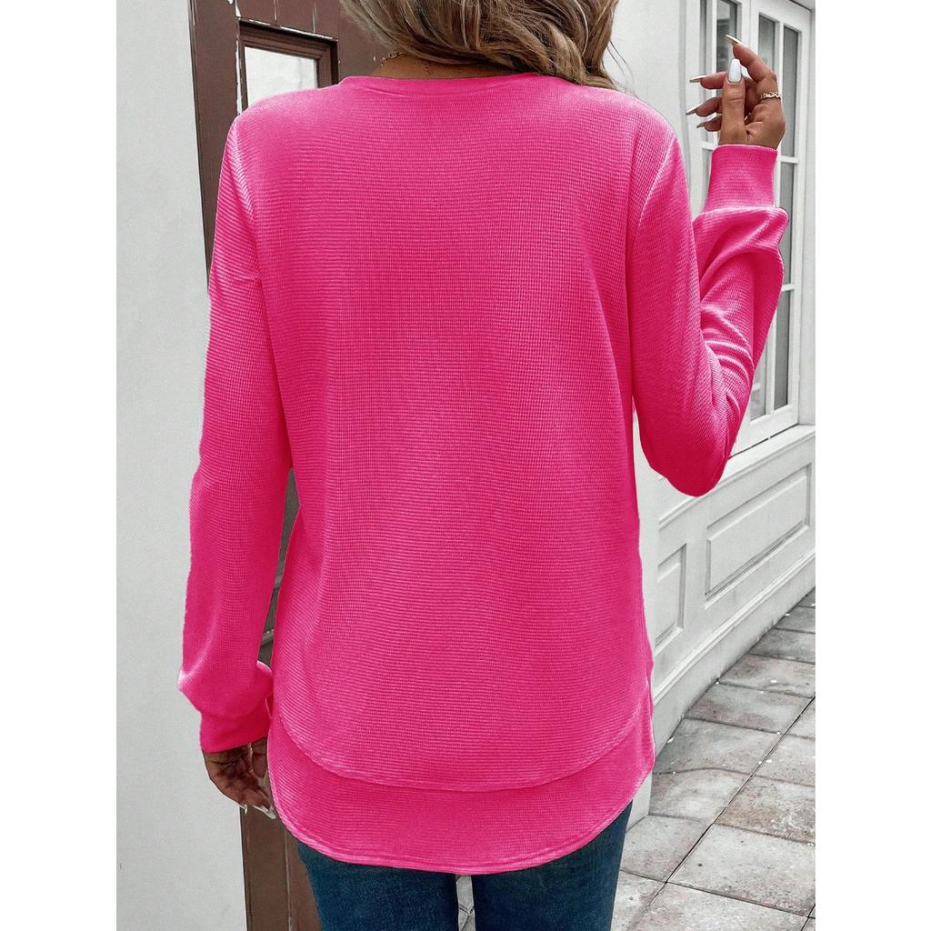 Autumn and Winter New Loose Temperament Fashionable Women's Clothing Solid Color Round Neck Long Sleeved Sweatshirt