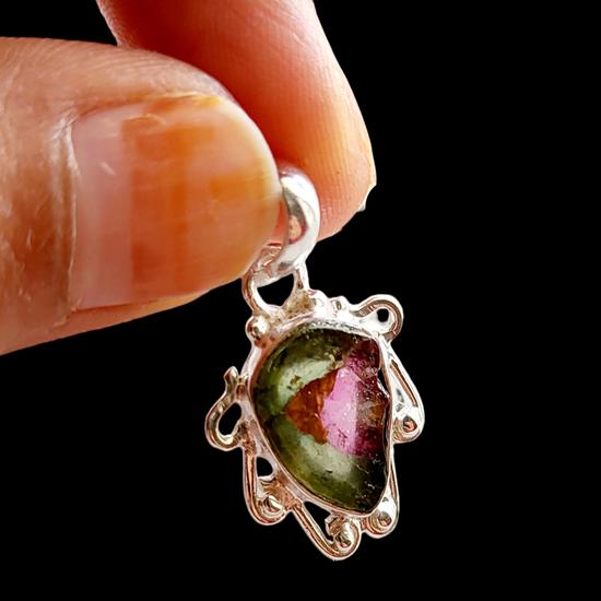 Natürlicher Wassermelonen-Turmalin Edelstein 925 Sterlingsilber Seltener Anhänger, Geschenk024