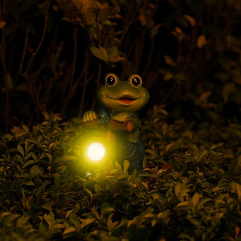 1pc Outdoor Garden Balcony Villa Ornament Solar Frog Cycling Lighting Crafts Ornament