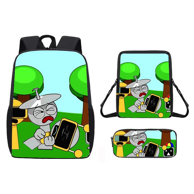 Incredibox Sprunki Pattern Backpack Shoulder Bag Pencil Case Three Set Piece