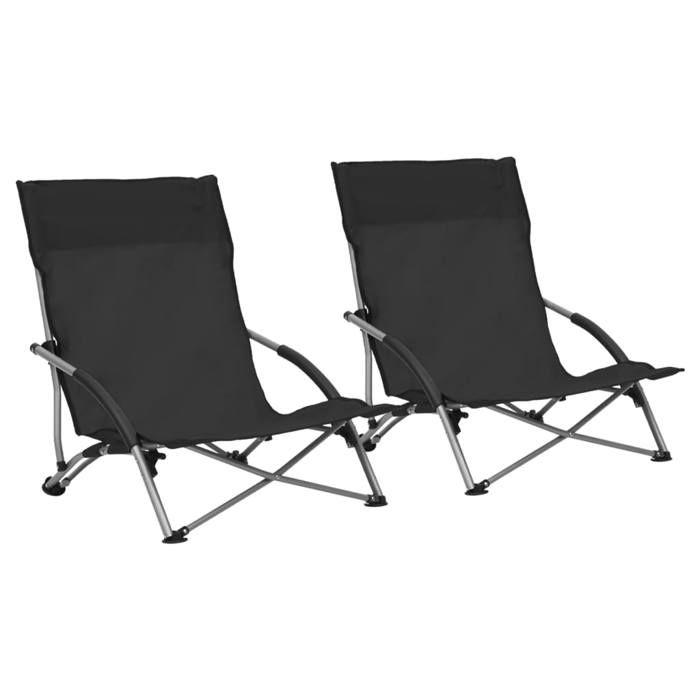Foldable Beach Chairs - vidaXL - Black - Oxford Fabric and Steel - Optimal Comfort