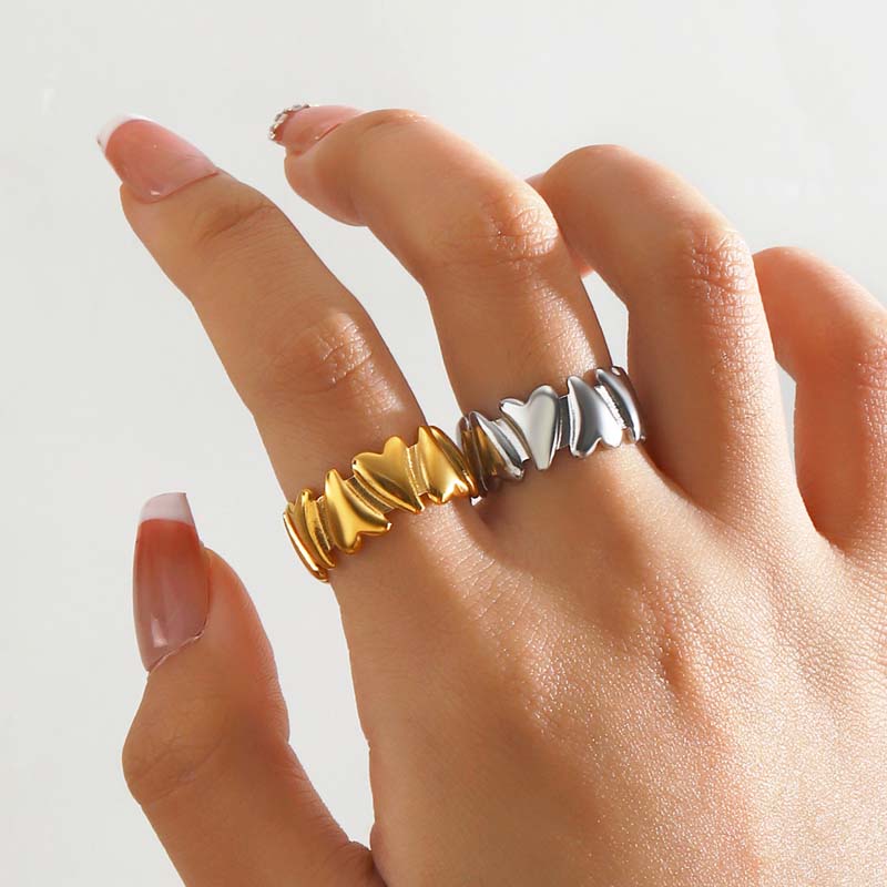 Stainless Steel Gold Color Heart Open Rings For Women Vintage Black Drip Oil Adjustable Couple Ring Jewelry Valentine's Day Gift