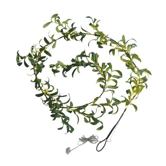 Lighted Artificial Olive Garland 6FT Fairy Light Faux Greenery Olive Vine Pre-lit Olive Garland for Spring Christmas Holiday Fireplace Decor