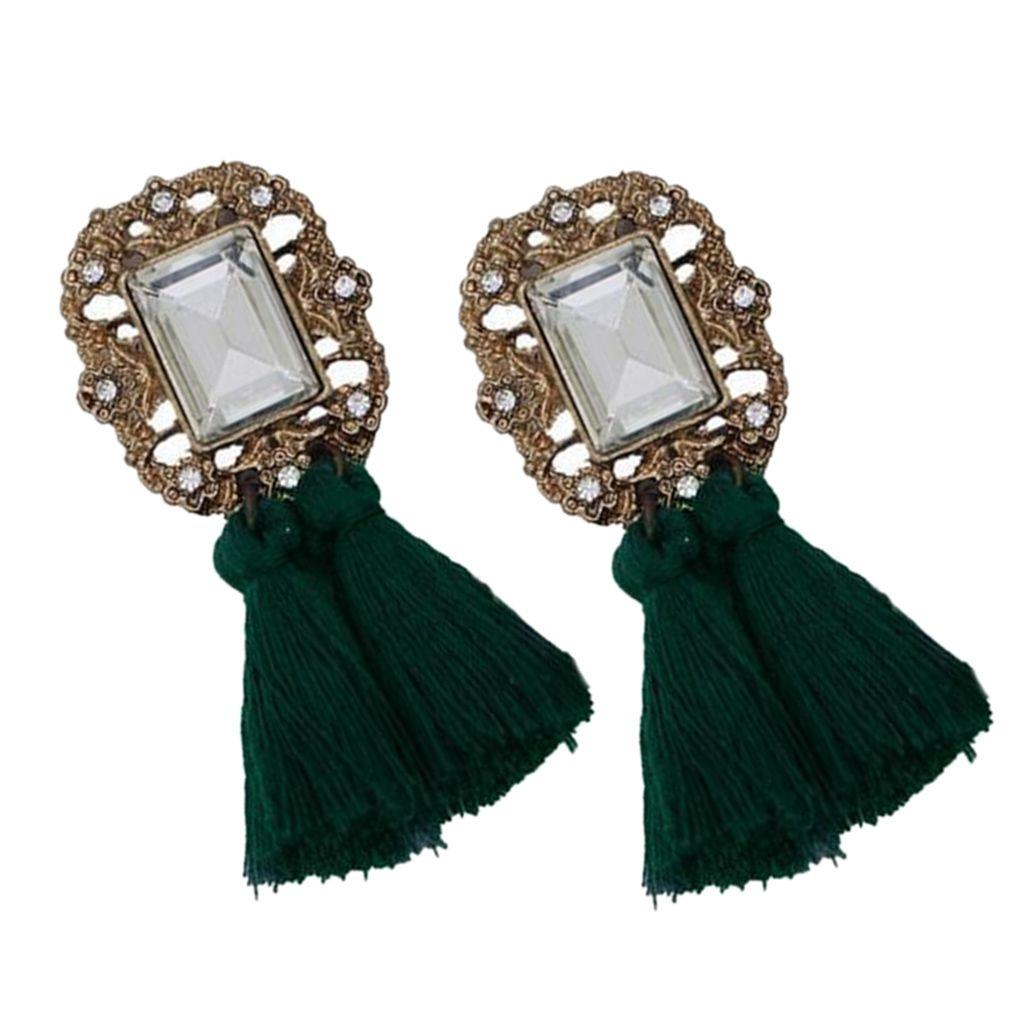 

Women Bohemian Tassel Crystal Earrings Wedding Party Christmas Fringed Rhinestone Earings