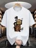 Summer Unisexs 100 pure cotton casual fashion cartoon cardboard box print loose sports round neck short sleeved Tshirt