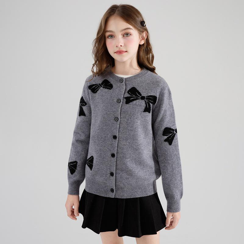 Girls' Knit Cardigan Sweater - Spring/Autumn 2025 Style for Middle Children