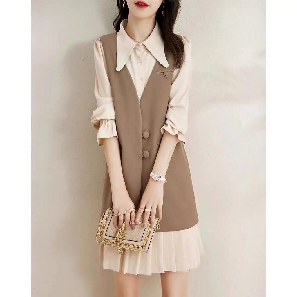 Fashionable Loose Two-Piece Dress Set with Vest Covering Belly