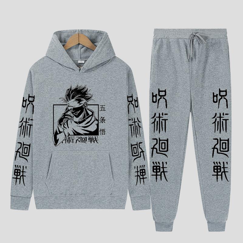 Herren Anime Bedrucktes Hoodie-Set, Herren Trendiges Street Fashion Langarm-Set