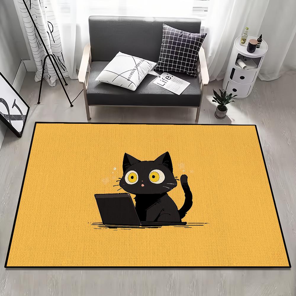 Cute Black Cat Door Mat Welcome Non-slip Floor Bedroom Kitchen Bath Balcony Hallway Rug Home Decoration Carpet