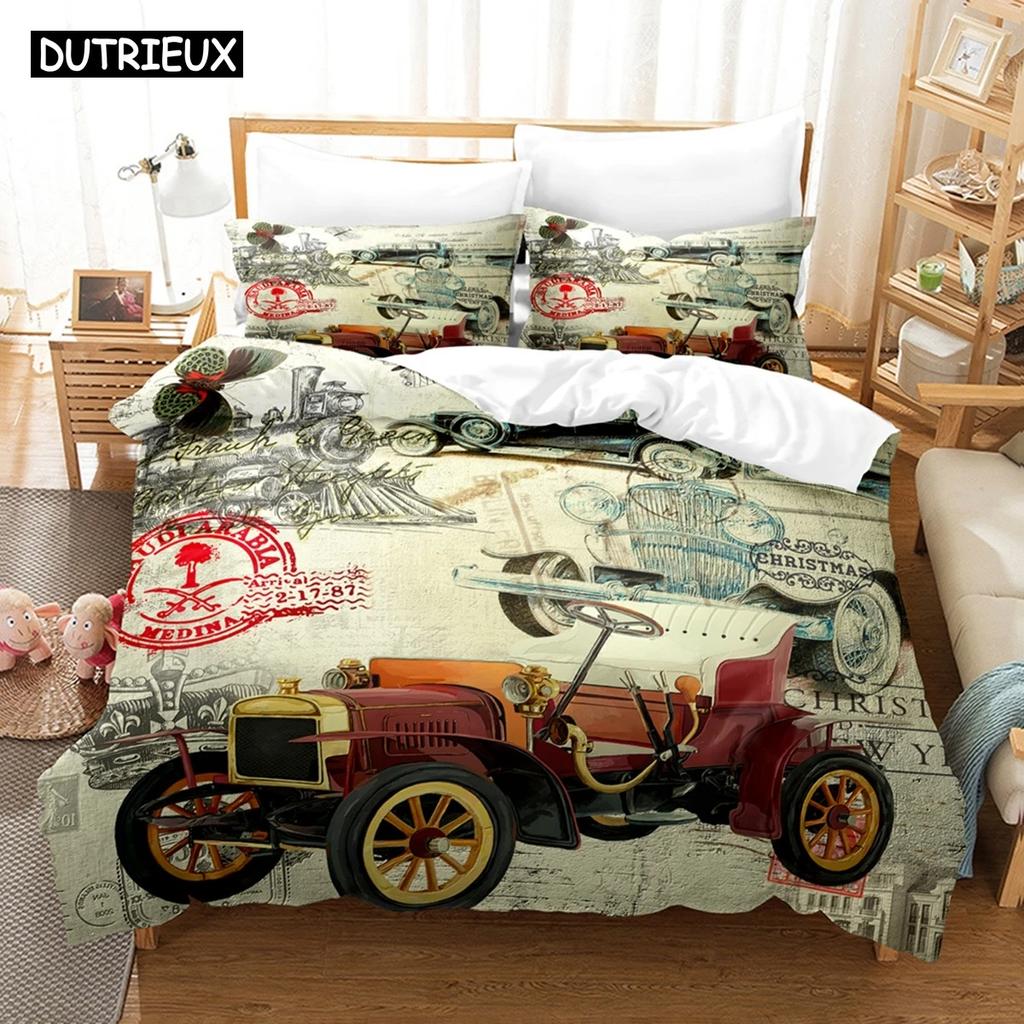 3D Design Vintage Vintage Cars Quilt Cover Kit With Pillowcase Twin Size Full Queen Size King Dimension Bedclothes Bed Linen