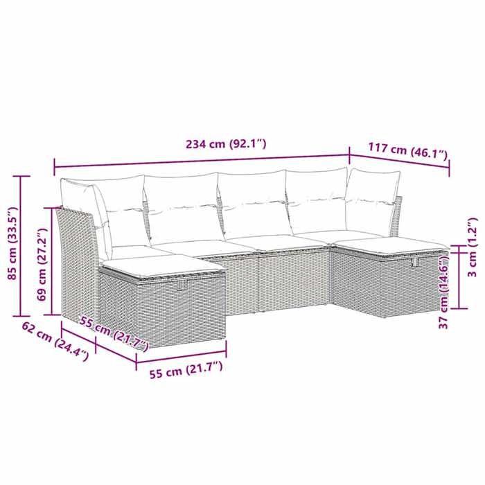 VidaXL Garden Lounge Set 6 Pcs with Grey Cushions Wicker 3325327