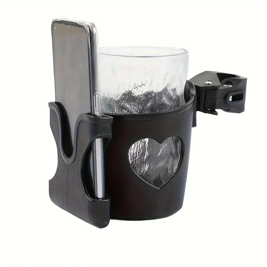 1pc Universal Stroller Cup Holder with Mobile Phone Stand, Multifunctional Heart-shaped Drinks and Water Bottle Holder