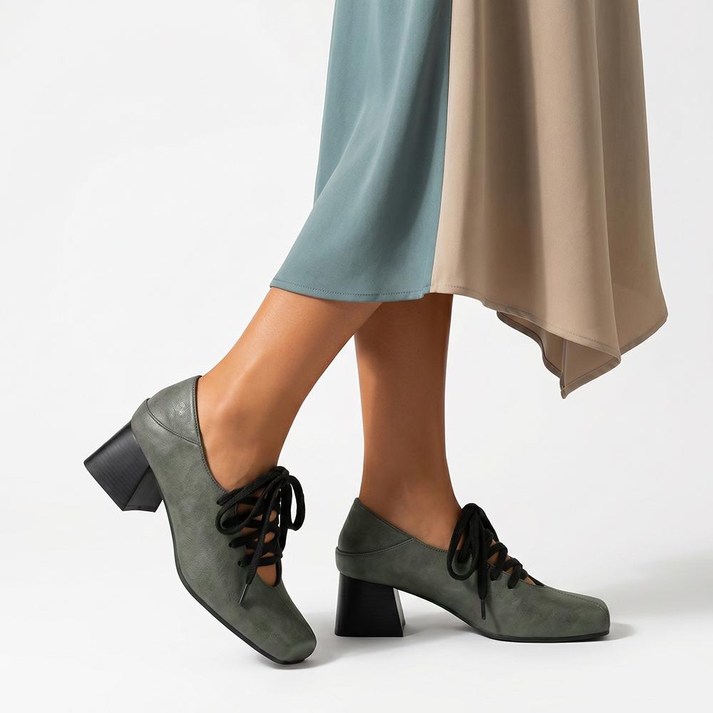 Mature Women Pumps Square Toe High Block Heel Lady Daily Shoes Big Plus Size 48 52