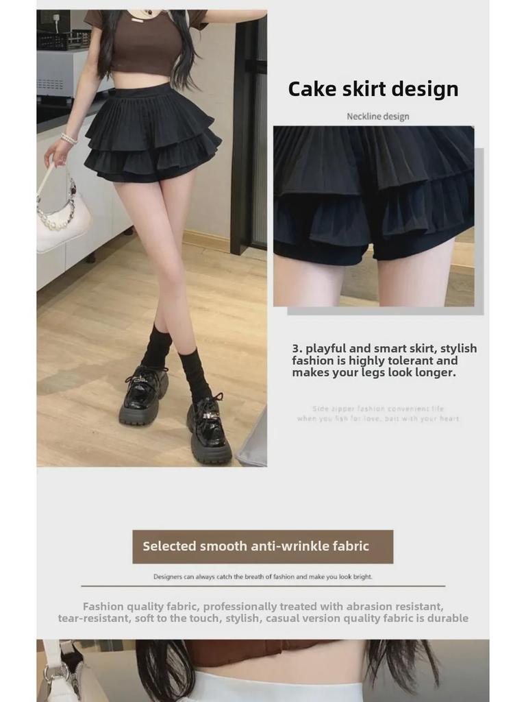 Girls' Double-Layer Cake Skirt: Summer High-Waist A-Line Puffy Skort