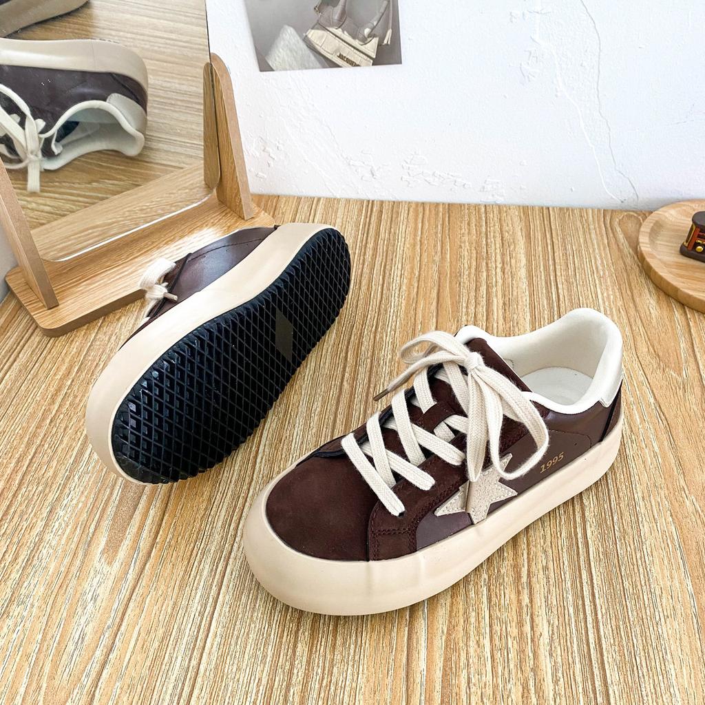 6595 Latex Insole/2025 New Star Platform Retro Board Shoes Women's German Training Shoes Round Head Casual White Shoes