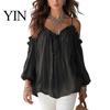 Top Camicie Casual da Donna per Tutti i Giorni, Camicia a Maniche Lunghe Puff con Vestibilità Larga, Pullover Sling Senza Spalle Traspirante a Colore Puro per Lavoro Feste