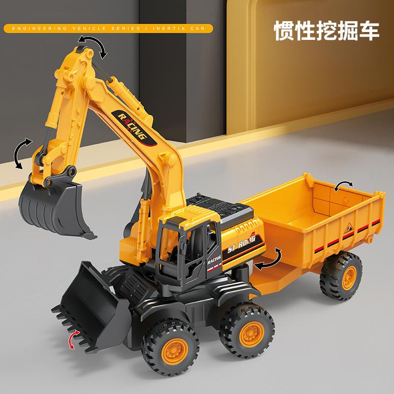 Excavator Toy Construction Vehicle, Children'S Plastic Simulation Inertia Crane Excavator Transport Vehicle Toy Car