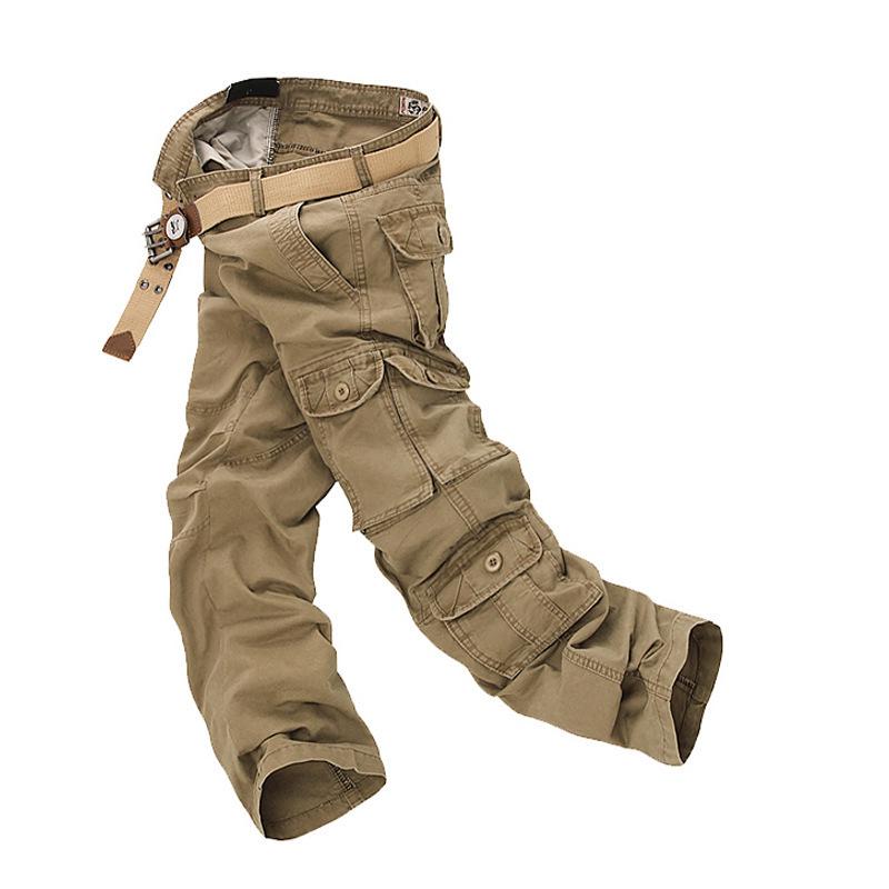 Men's Washed Cargo Pants with Multi Pockets - Casual, Plus Size, Long Fit