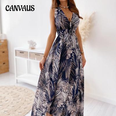 Vestido feminino moda verão estampa floral vestidos sem mangas