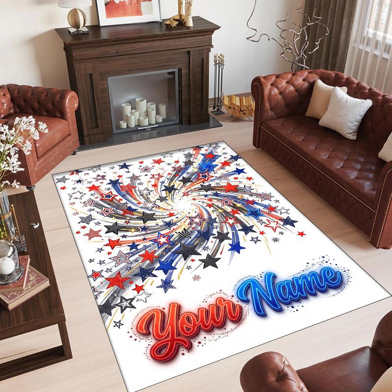 Space Cosmic Theme Crystal Velvet Rug Personalized Custom Name Text Soft Floor Mat Home Decor