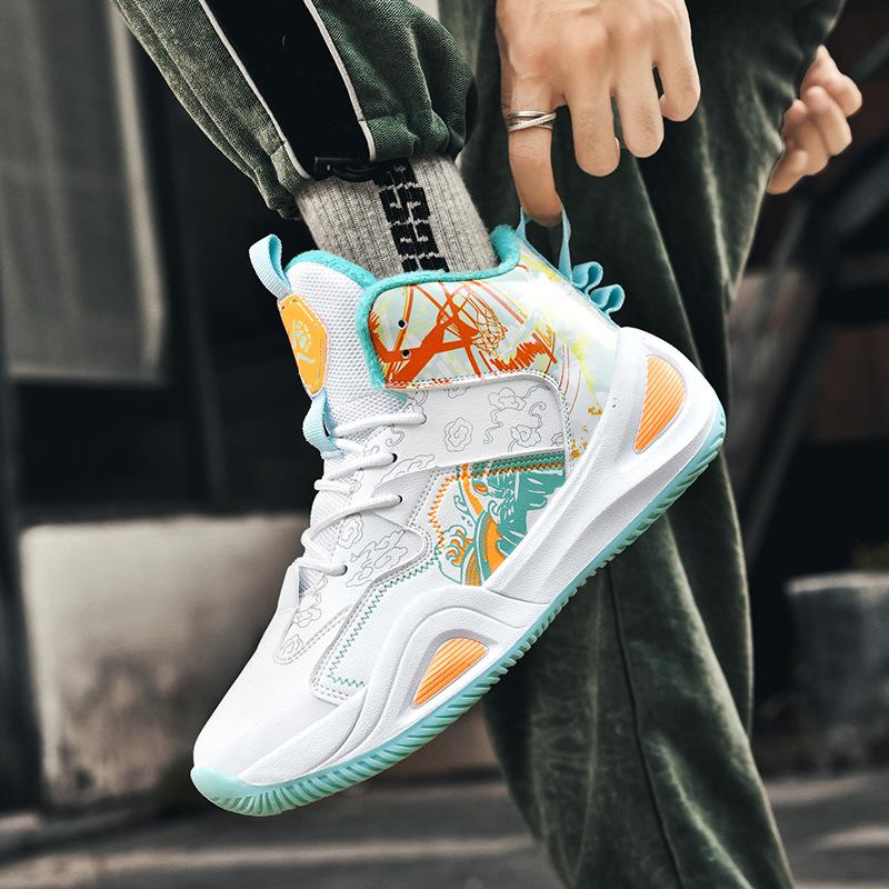 Foreign trade basketball shoes velvet junior high school students autumn and winter sports shoes teenagers actual combat sneakers male and female coup