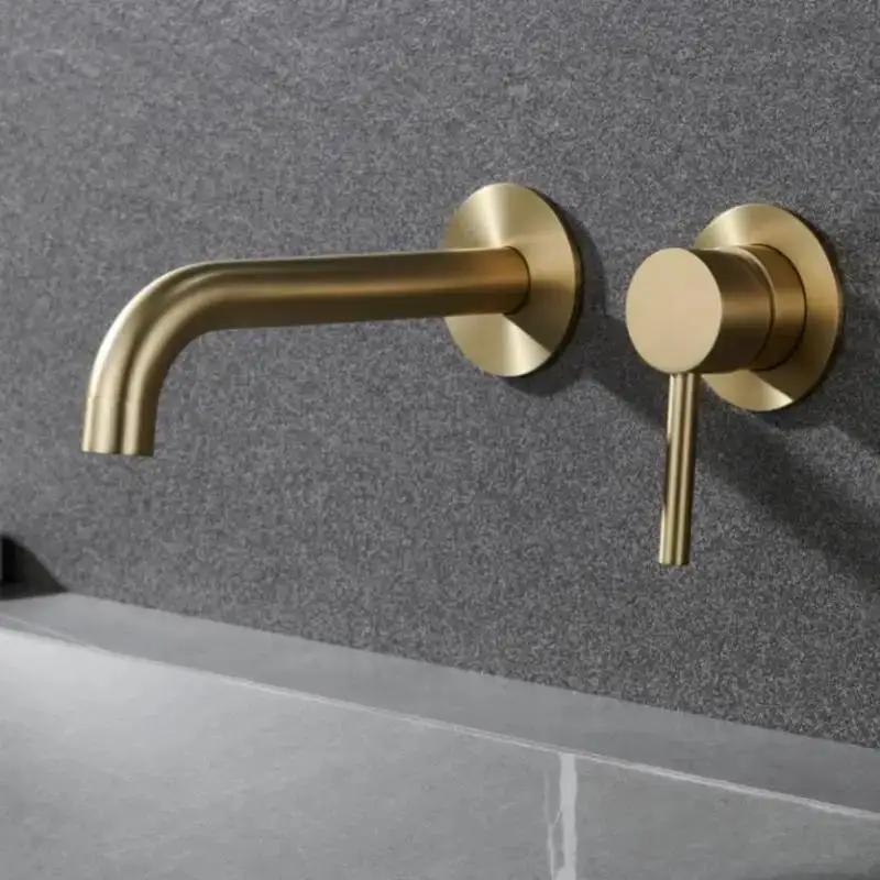 Wall Mounted Concealed Brass Bathroom Basin Faucets Embedded Cartridge Basin Mixer Sink Faucet Washbasin Tap Hot Cold Water Tap