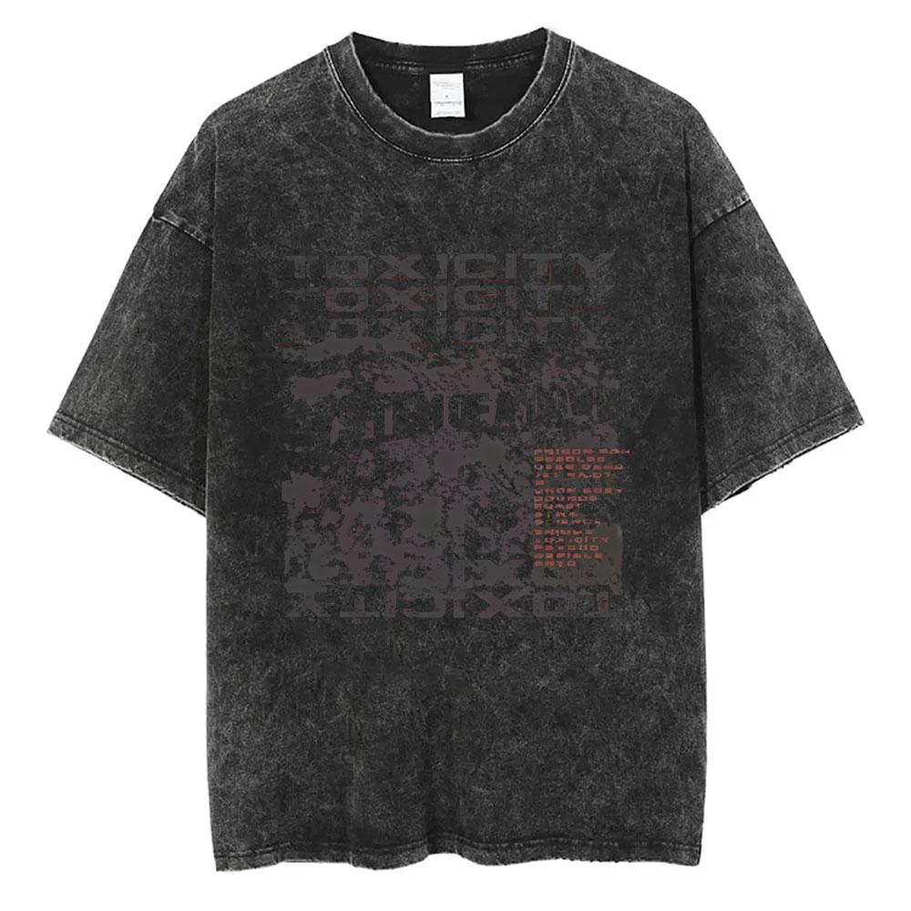 System of A Down Toxicity Album Graphic Washed Tshirt Men Women Rock Oversized T Shirts Male Vintage Alternative Metal Tshirts