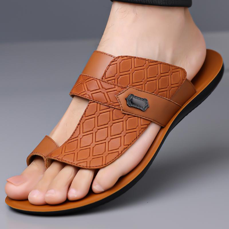 TUINANLE Men’s Minimalist and Stylish Summer Casual Flat Sandals – Slip-on Genuine Leather Sandals Suitable for Indoor and Outdoor Use