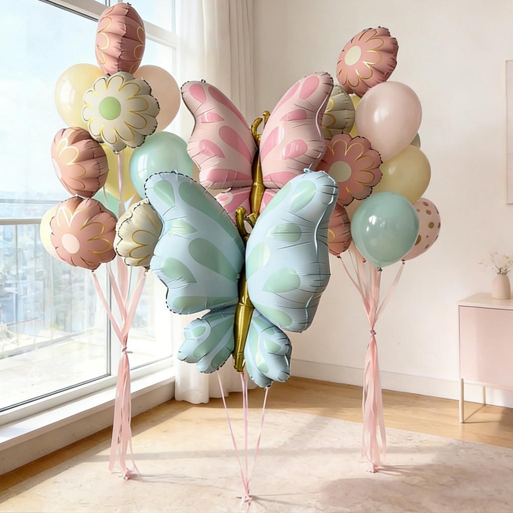 Matte Butterfly Balloon Set Flower Aluminum Film Balloon for Mother's Day Shower Birthday Decoration Butterfly Flower Balloon