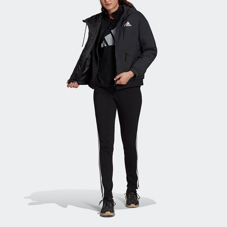 Adidas Logo Long Sleeve Zip Hooded Cotton Jacket Winter Women Jacket Black GT6593
