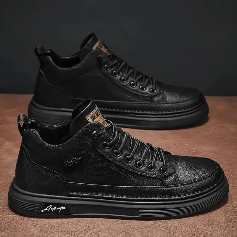 Fashion Pu Leather Boots Men Spring High Casual Shoes for Men Trend Zipper Walk Flats Winter Shoes Vulcanized Ankle Boots New Zapatillas