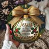 Christmas Metal Tin Sign Jesus Is The Reason For The Season Round Wall Art Holiday Decor With Wreath 8x8 Inch Gift