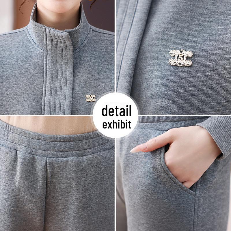 Women's Spring/Autumn 2025 Fashionable Age-Reducing High-End Casual Sweater Two-Piece Suit with Stand-Up Collar