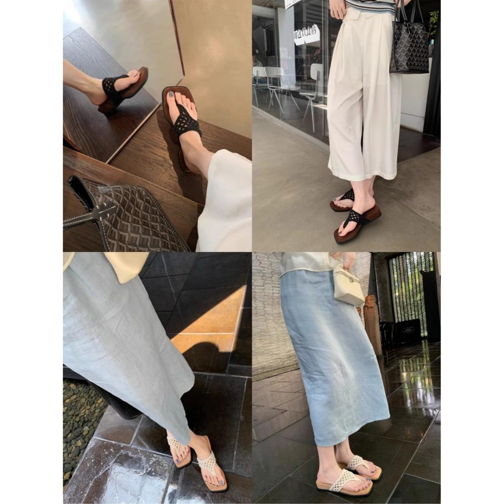 Sheepskin Version~ Grape Mother with the Same Height Increase of 4cm Hollow Crocheted Toe Square Head Cool Slippers Women's Summer Outer Slippers